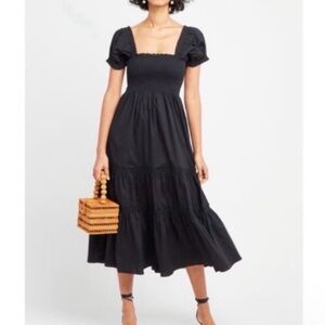 Opt Medium Daphne Midi Dress Ruffle Smock Puff Short Sleeve Cottage Whimsical